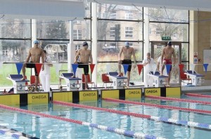 Oxford's Dominic McLoughin and Daniel Luo prepare for their 100m Free