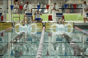 Juliet Flamank (right) and Amy Felgate (left) dive in for the first event, the 200m IM